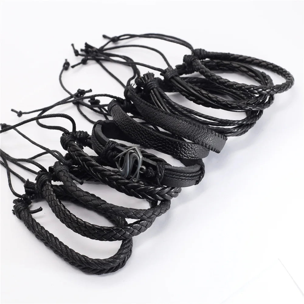 “Men & Women Black Wrap Leather Bracelets”