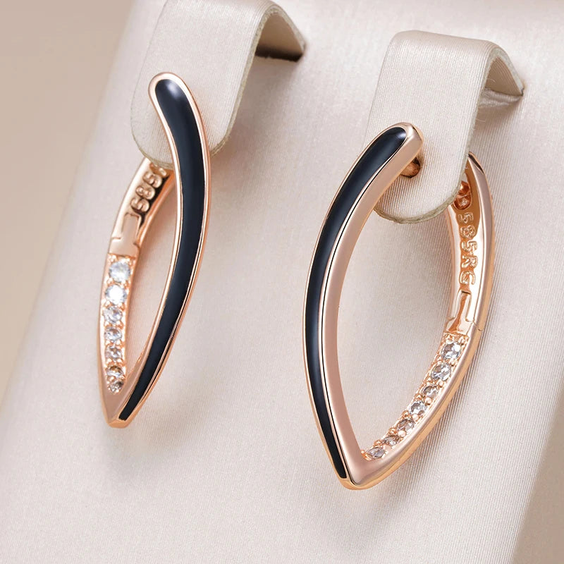 “585 Rose Gold Black Enamel Zircon Earrings”