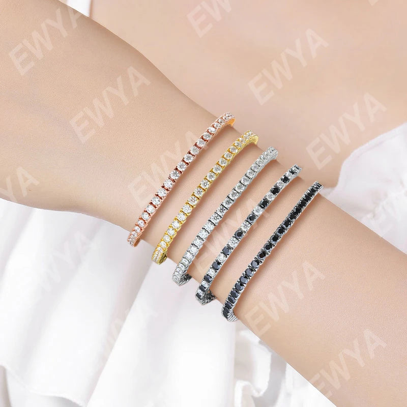 “Black Moissanite Tennis Bracelet, 925 Silver”