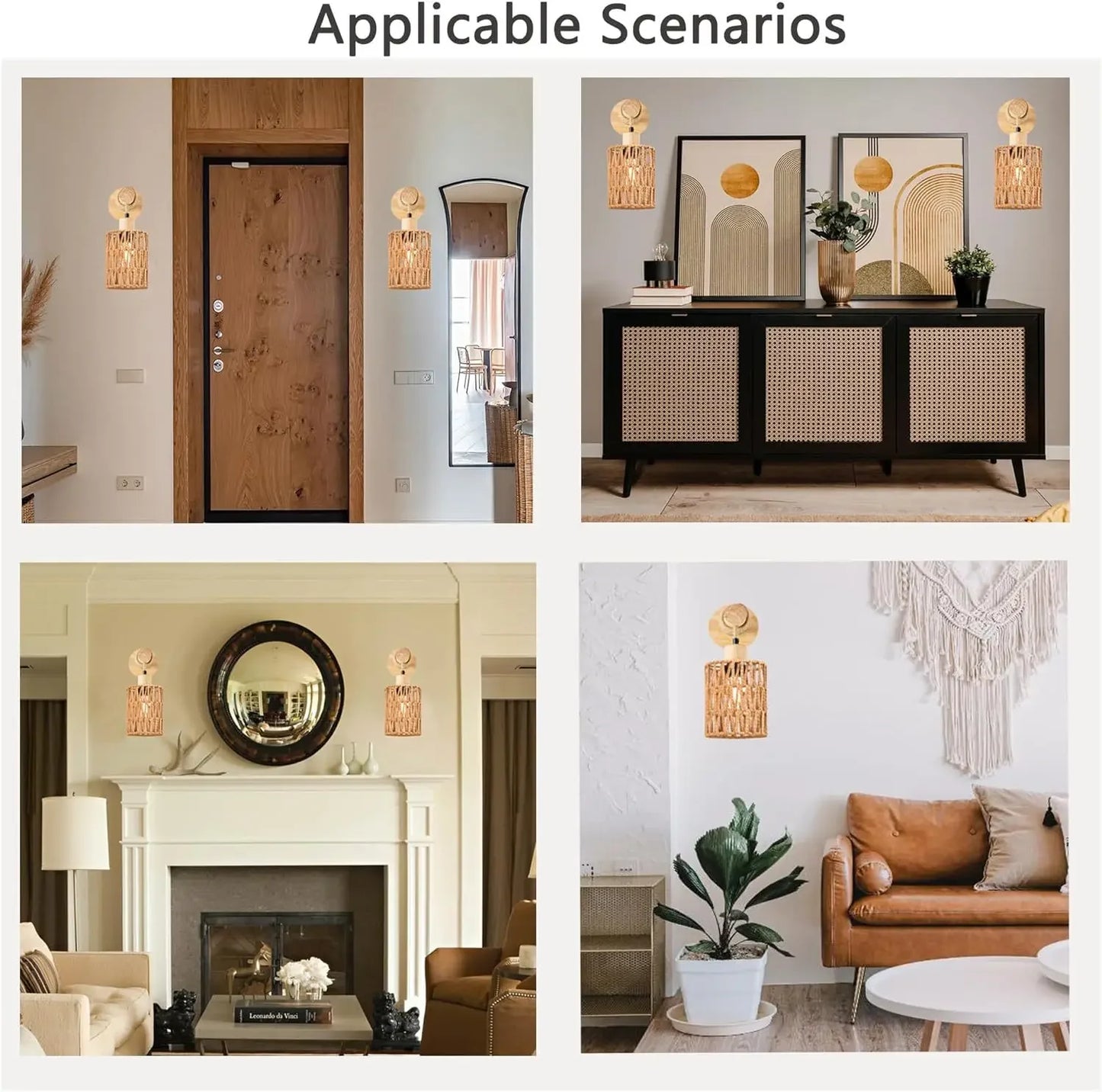 Cylindrical Wall Lamp with Natural Hemp Rope Accent