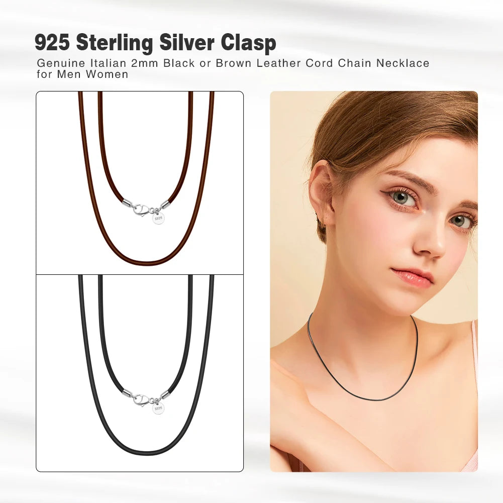 KISS MANDY 925 Silver Italian Leather Cord Necklace