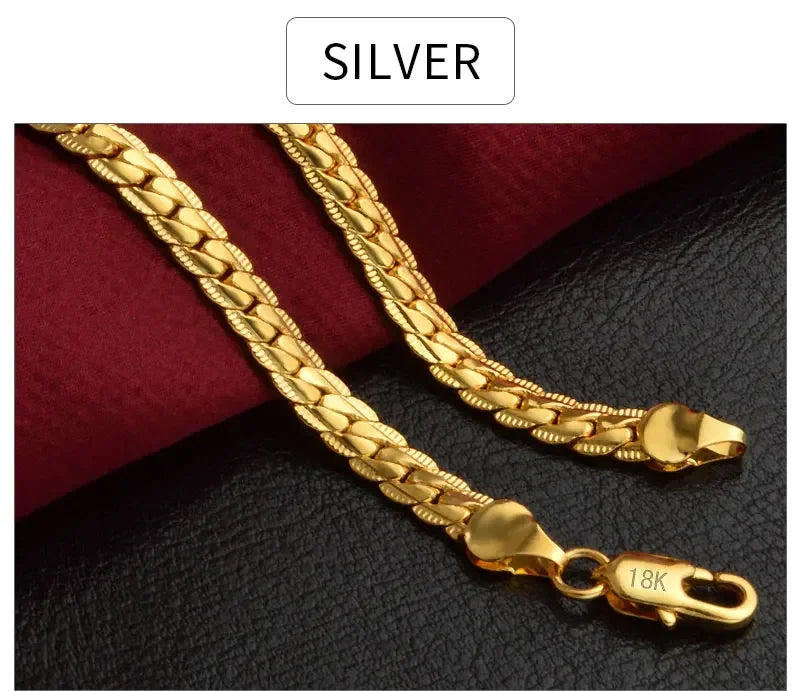 925 Silver 18K Gold Sideways Figaro Chain Necklace