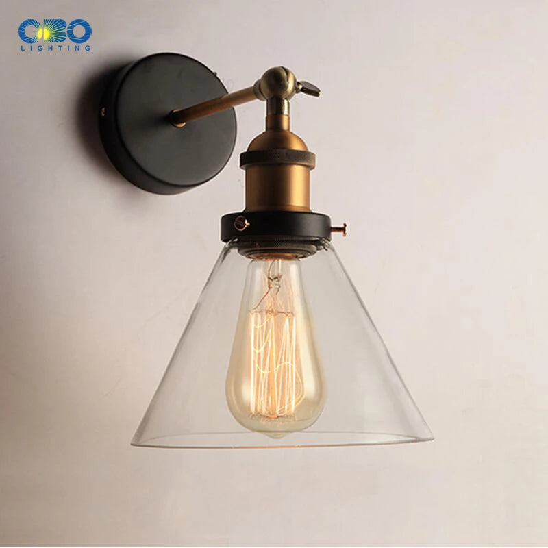 Retro Glass Wall Lamp with Vintage Metal Frame