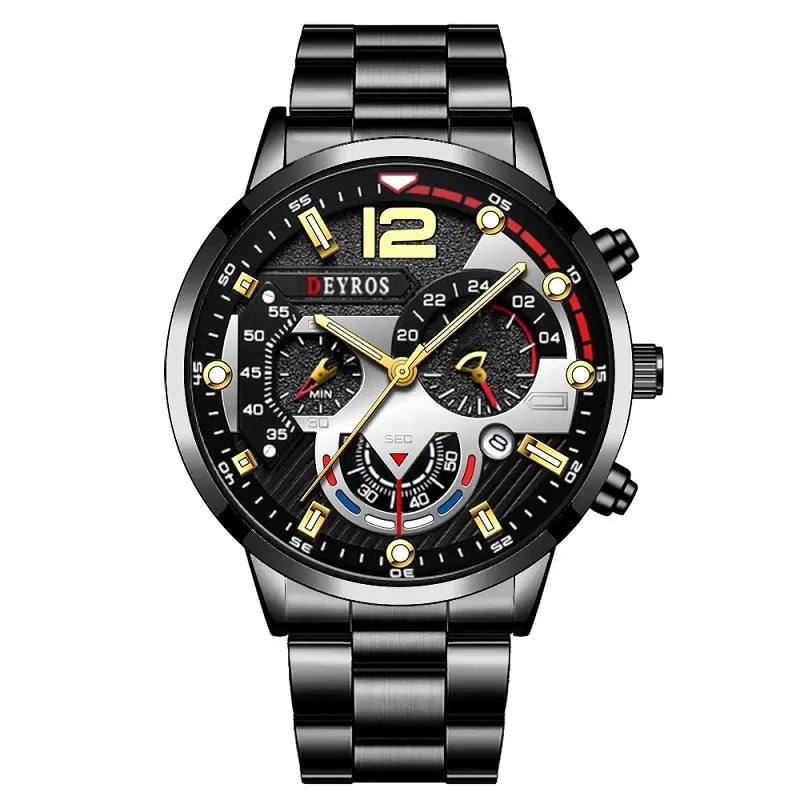 Luxury Men's Sports Quartz Watch, Stainless Steel, Luminous