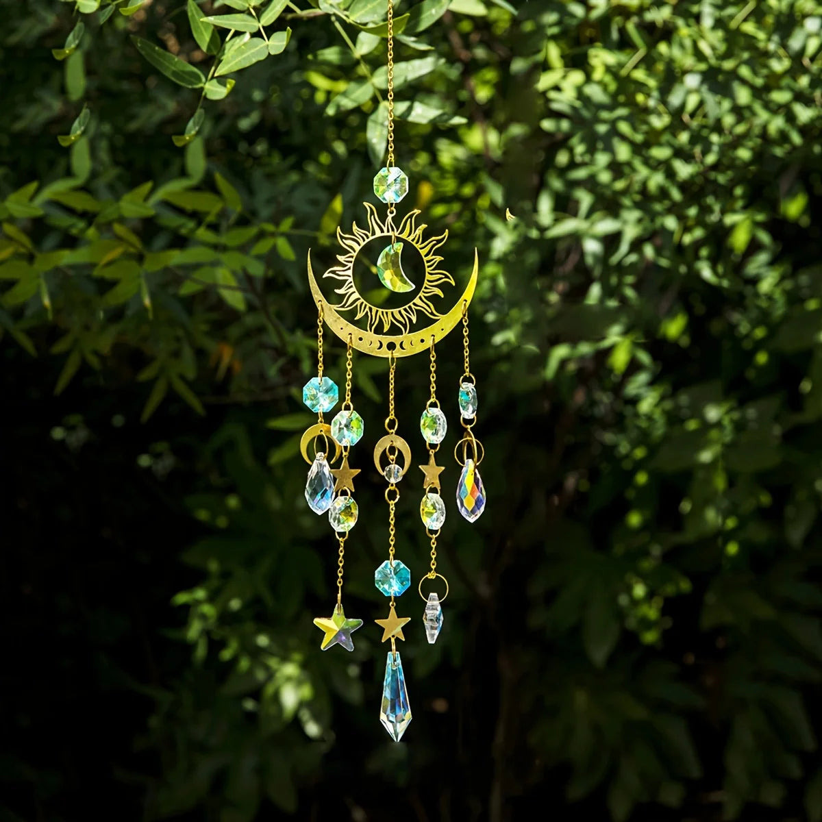 Star & Moon Wind Chime Pendant – Garden Sun Catcher Deco