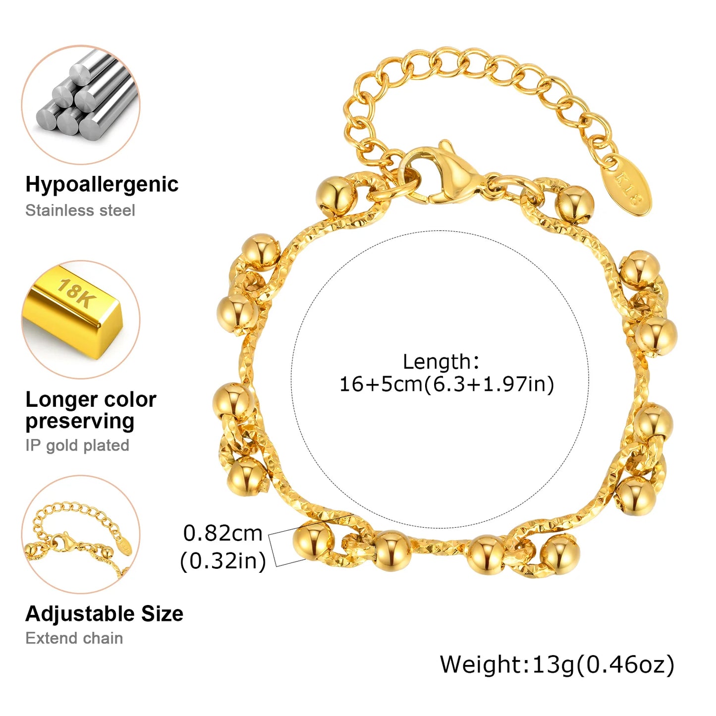 18K Gold-Plated Chunky Stainless Steel Bracelet