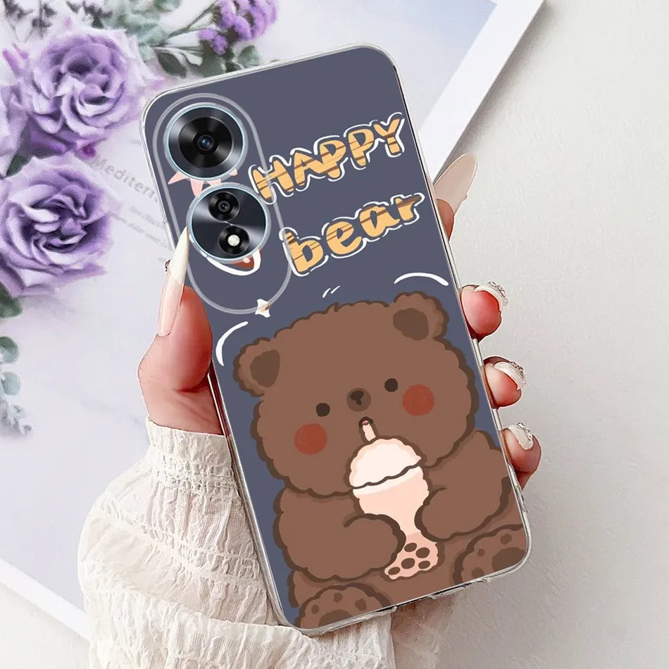 Elegant Floral Cat TPU Cover – OPPO A60