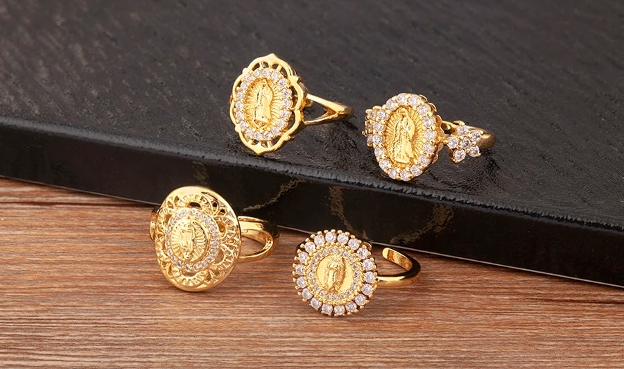 "Retro Virgin Mary Zircon Ring – Adjustable Unisex Jewelry"
