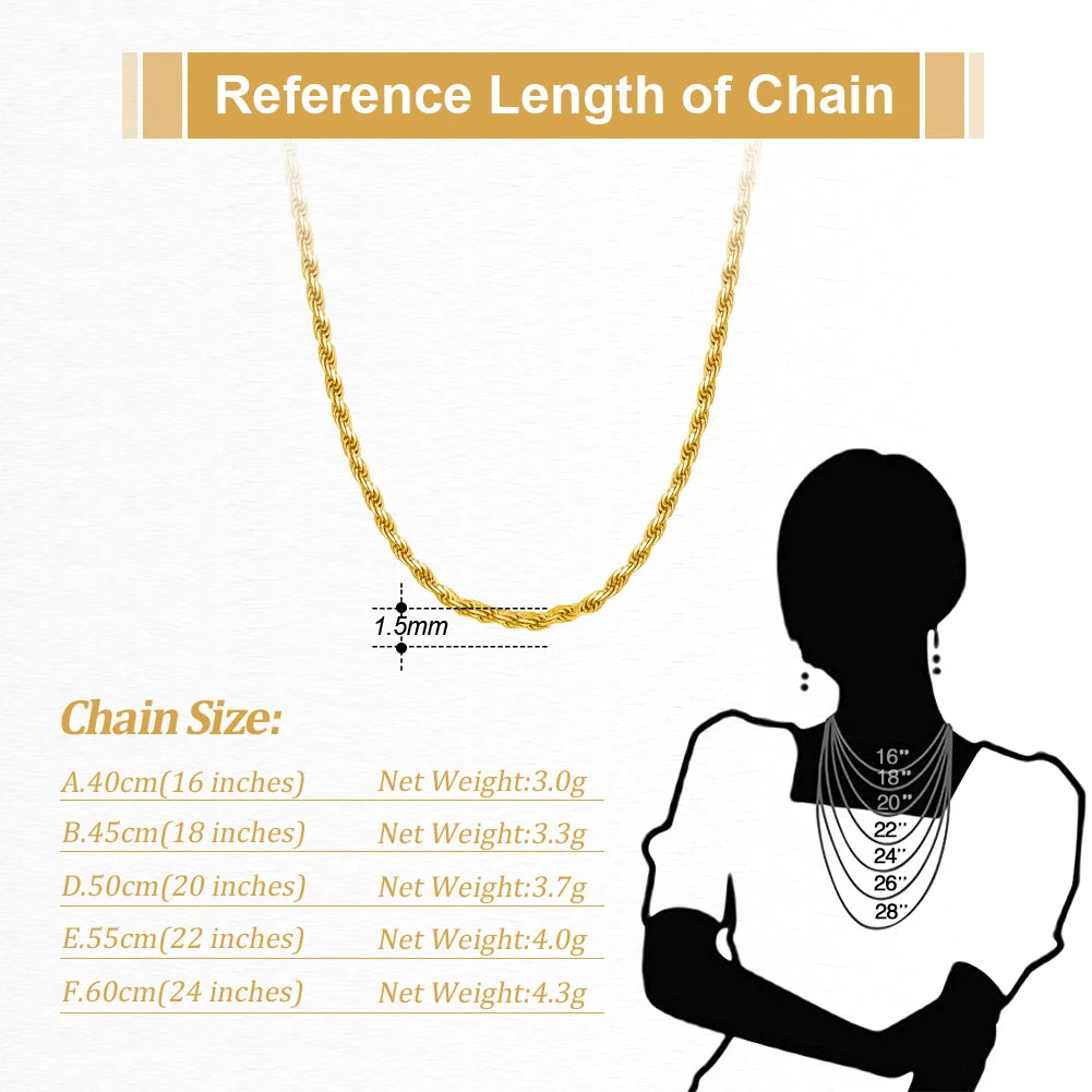 18K Gold 925 Silver Rope Chain Necklace
