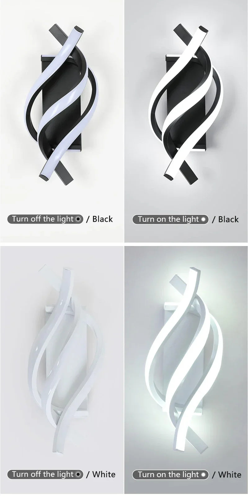 Curved Spiral LED Wall Lamp for Bedroom & Living Room