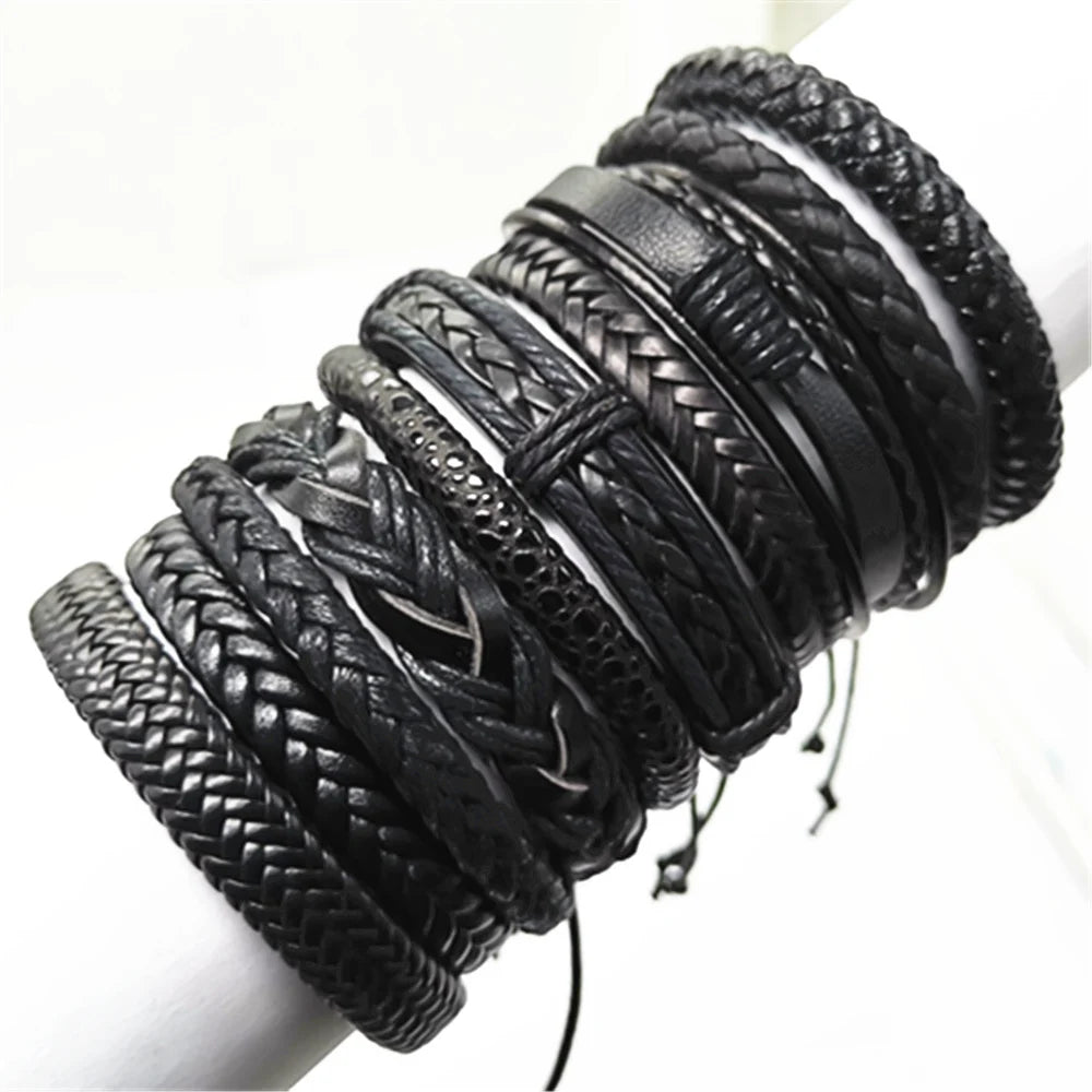 “Men & Women Black Wrap Leather Bracelets”