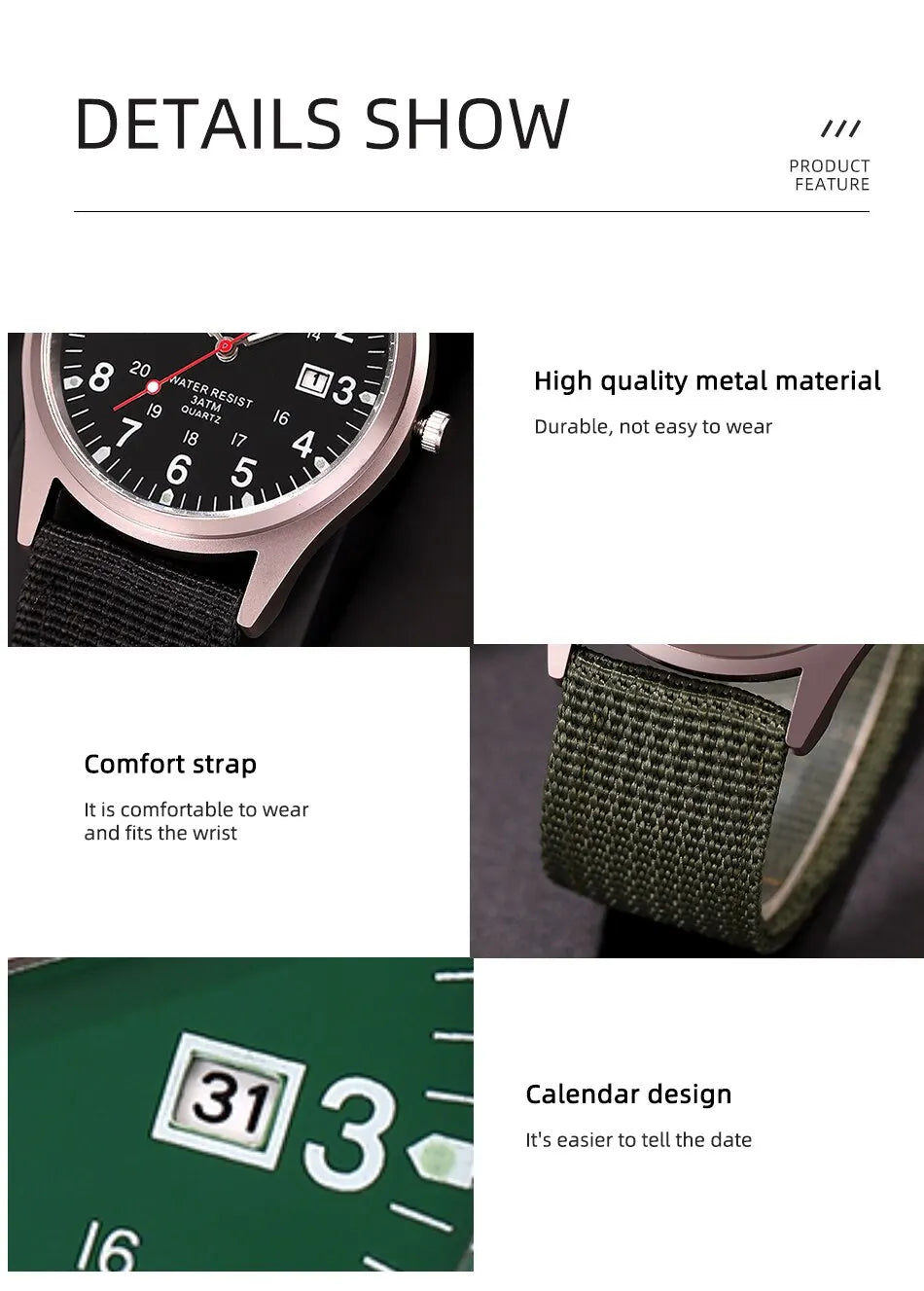 Men's Luxury Military Quartz Watch, Luminous Hands