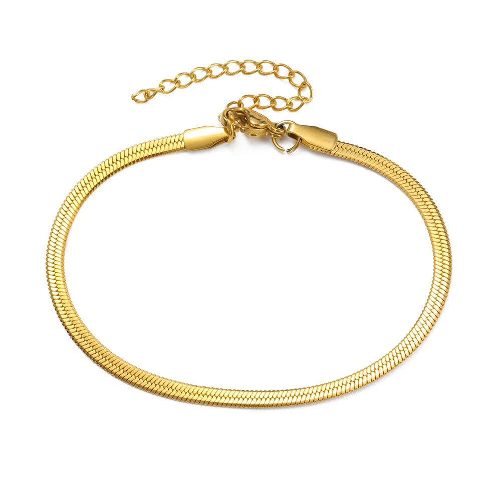 Teamer 3MM Adjustable Snake Chain Anklet, Stainless Steel