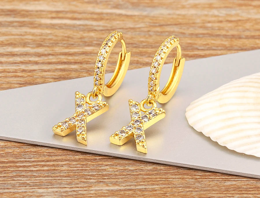 "Gold Zircon Alphabet Hoop Earrings A–Z – Fashion Jewelry Gift