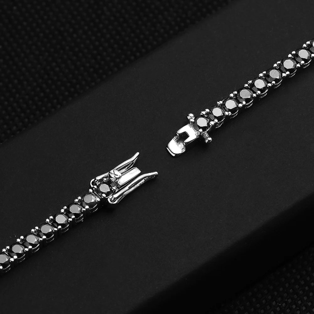 “Black Moissanite Tennis Bracelet, 925 Silver”