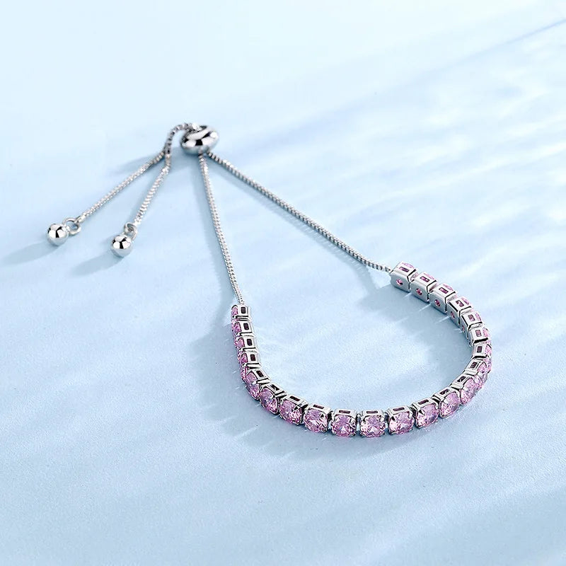 “925 Silver Pink Zircon Adjustable Bracelet”