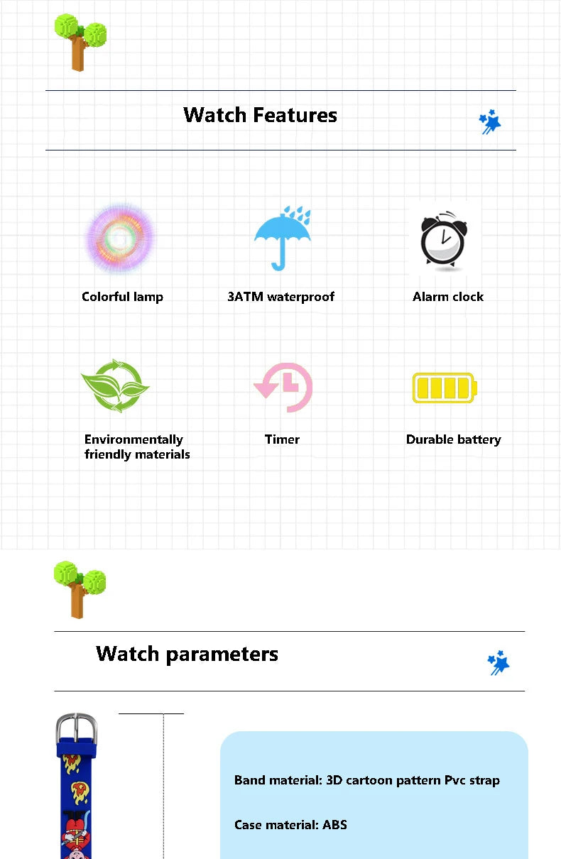 UTHAI Kids Sports LED Digital Watch Waterproof