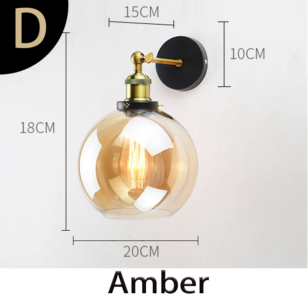Retro Glass Wall Lamp with Vintage Metal Frame