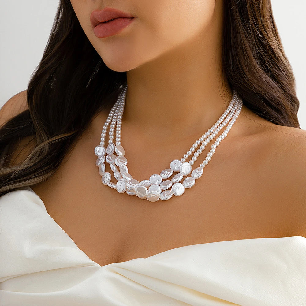 Elegant Pearl Multi-layer Gold Choker Necklace