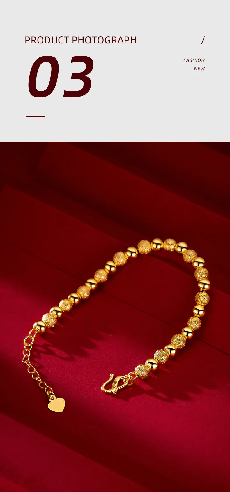 "Real 18K Gold 6mm Bead Chain Bracelet – Adjustable Jewelry Gift