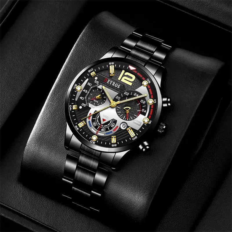 Luxury Men's Sports Quartz Watch, Stainless Steel, Luminous