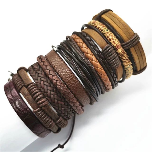 “Men & Women Black Wrap Leather Bracelets”