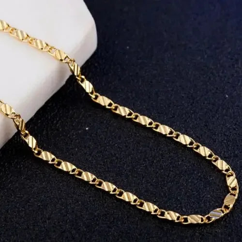 925 Silver 2mm Gold Charm Chain Necklace (16-30")
