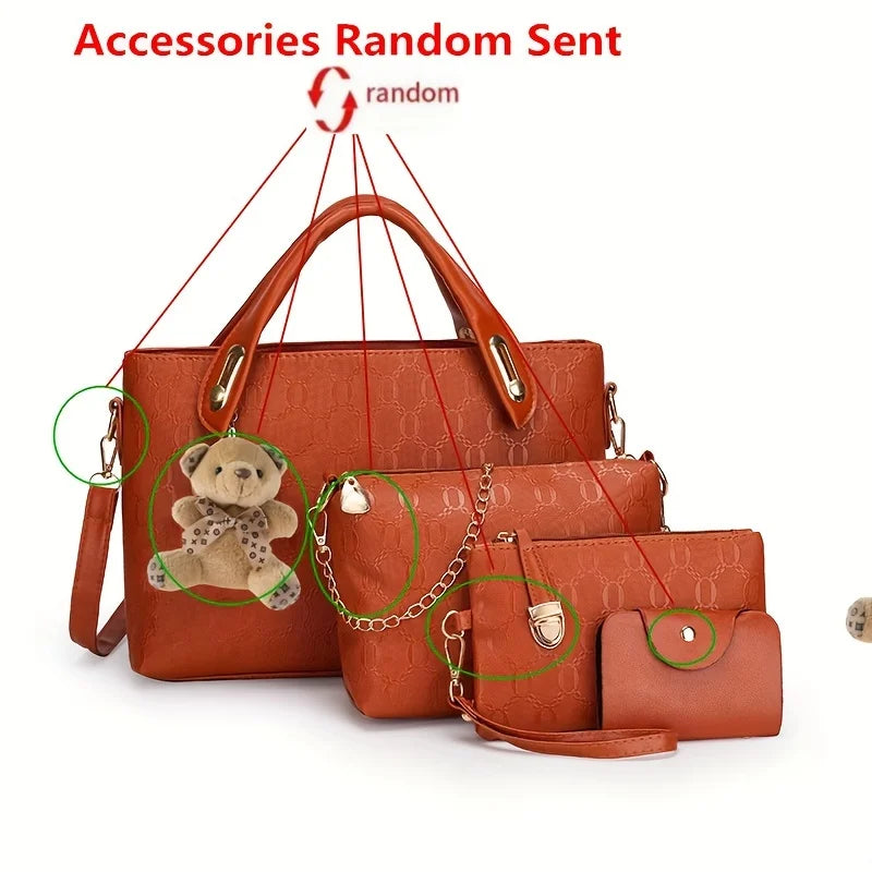 4pcs Geometric Pattern Tote & Crossbody Set