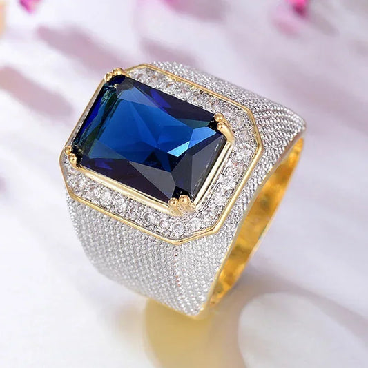 Gorgeous Blue/Black CZ Wide Ring for Men – Luxury Wedding & Party Jewelry”