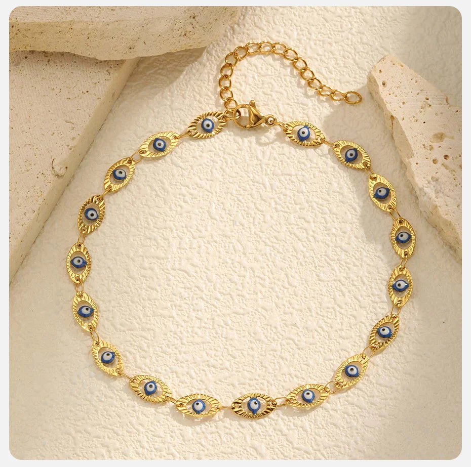 Vnox Vintage Evil Eye Adjustable Anklet, Metal Beads