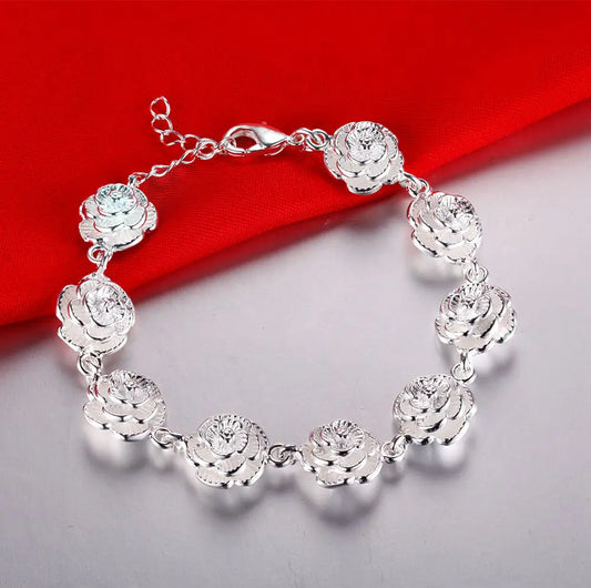“925 Silver Flower Charm Bracelet for Women & Men”