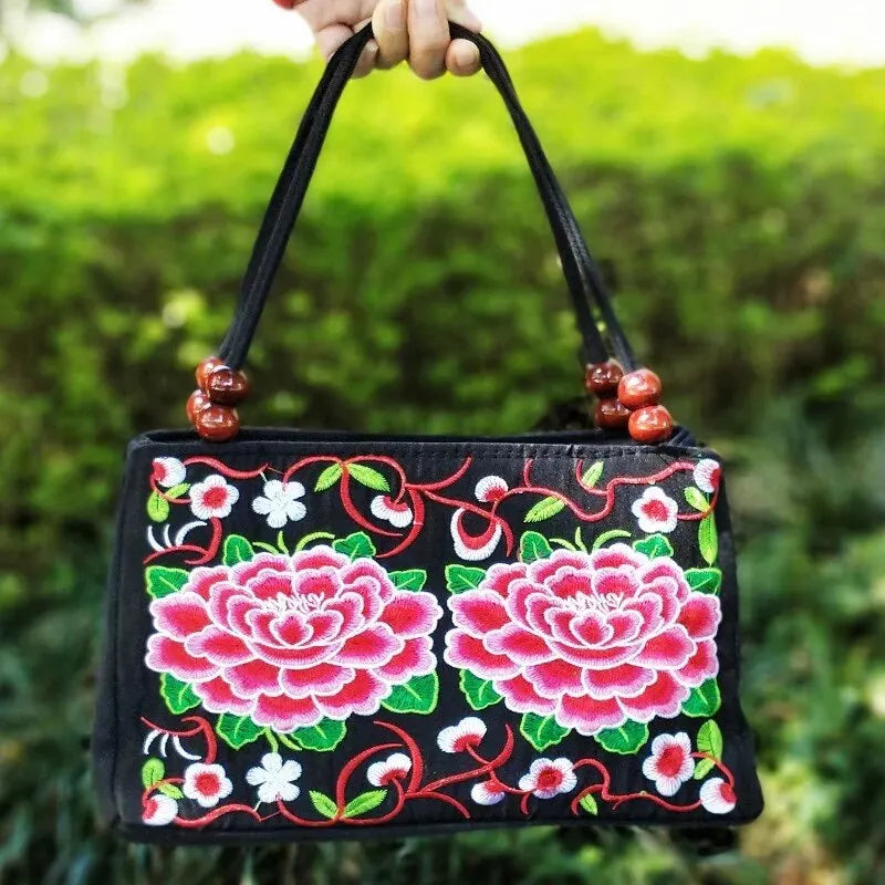 Floral Embroidered Canvas Handbag