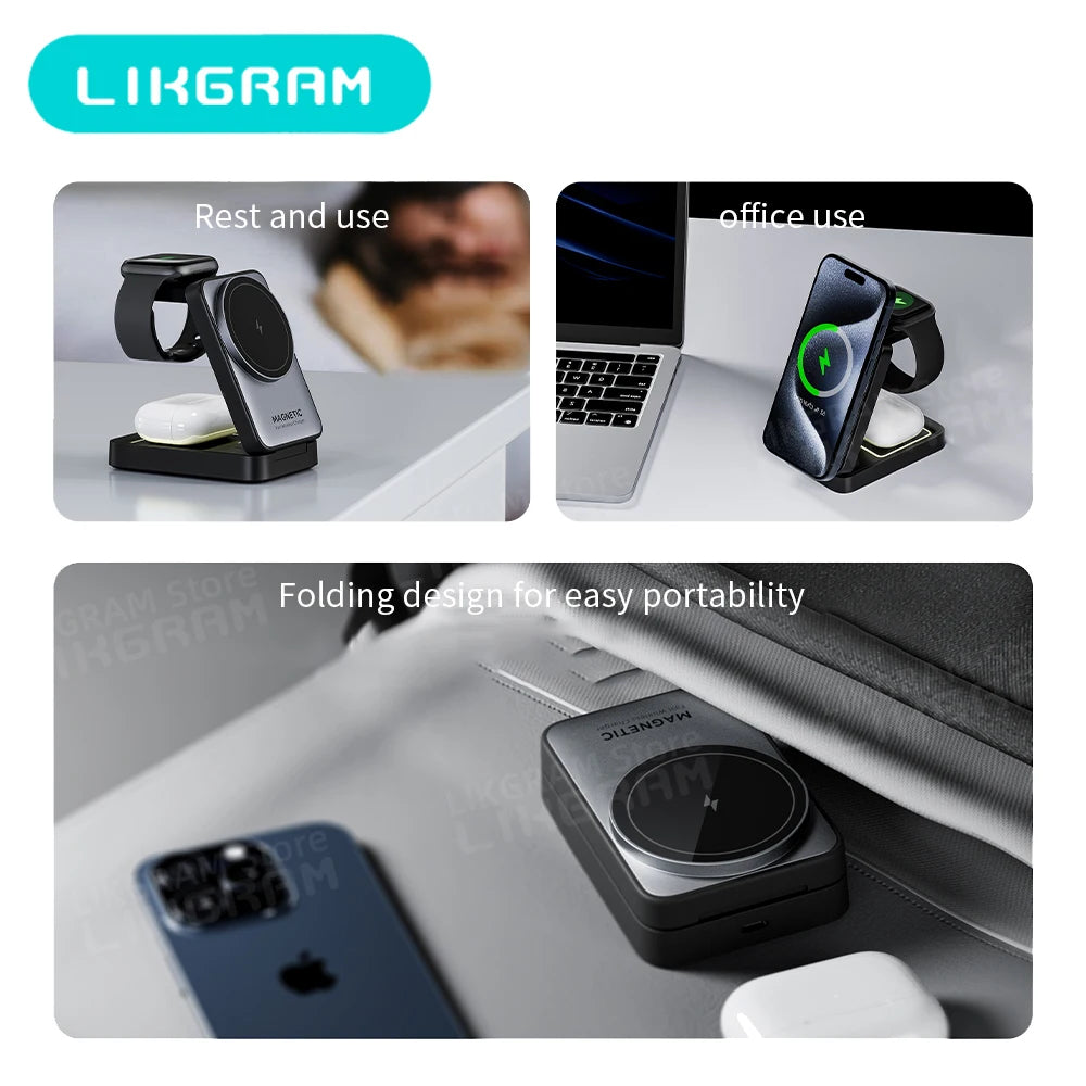 Magnetic 3-in-1 Charger for iPhone, AirPods & Apple Watch