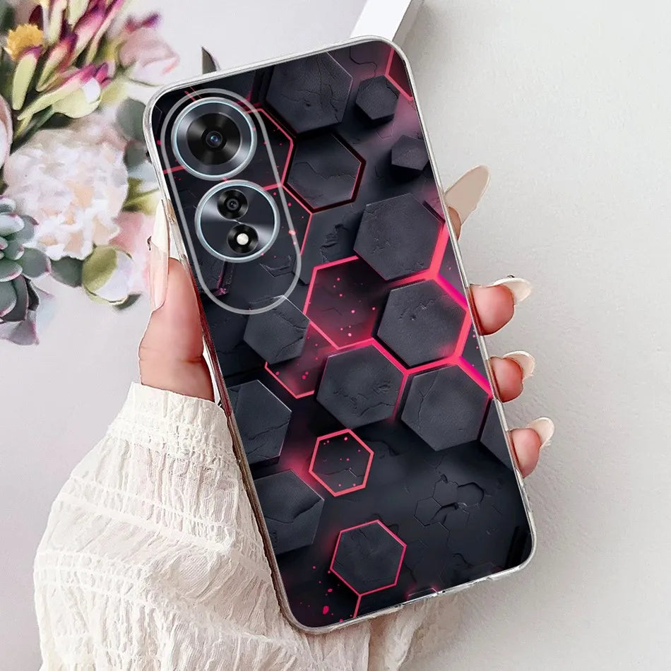 Elegant Floral Cat TPU Cover – OPPO A60