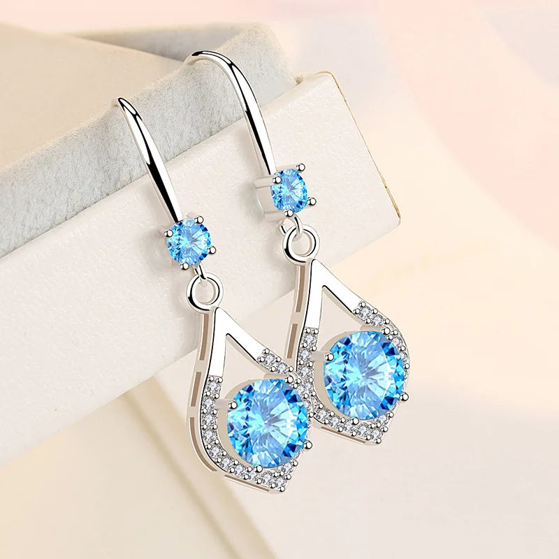 925 Silver Blue Zircon Necklace & Earring Set