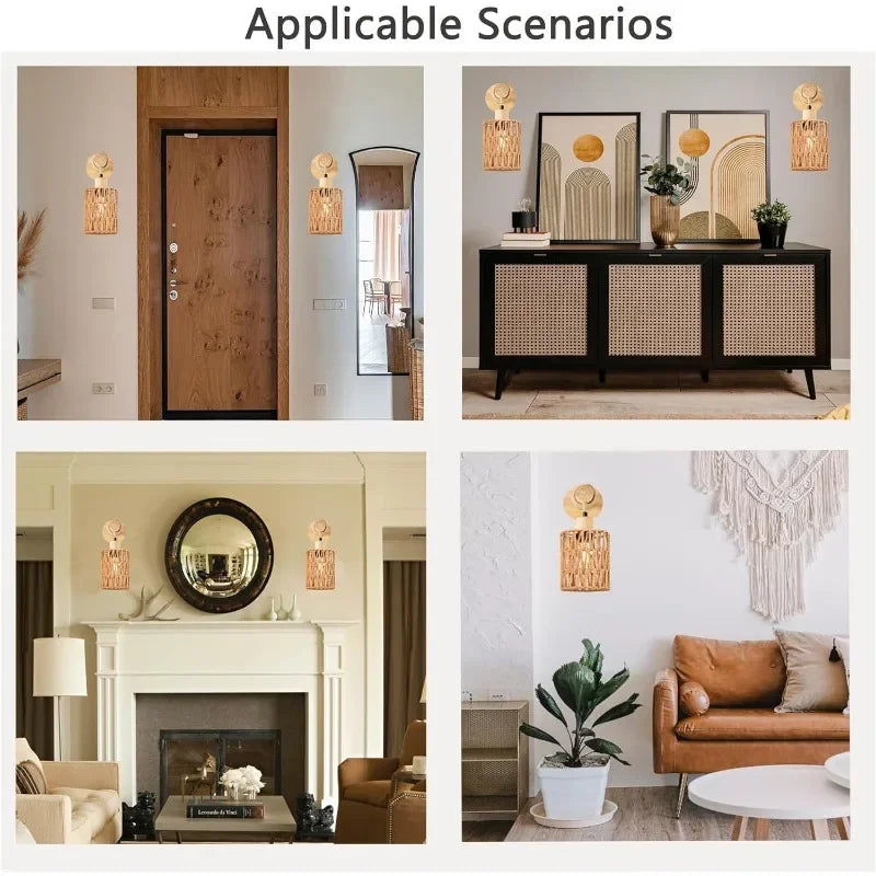 Cylindrical Wall Lamp with Natural Hemp Rope Accent