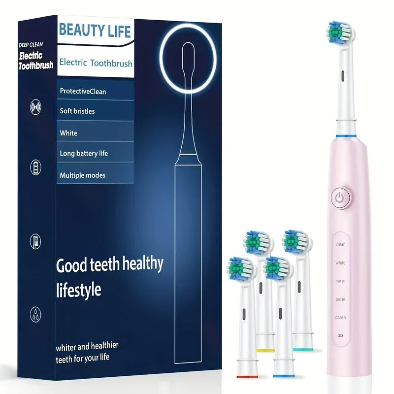 Electric Rotating Toothbrush – Deep Clean with Replacement Heads