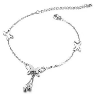 Butterfly Pendant Anklet, Gold & Silver