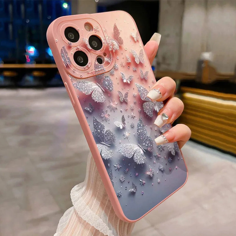 Butterfly & Floral Shockproof Matte Cover – iPhone