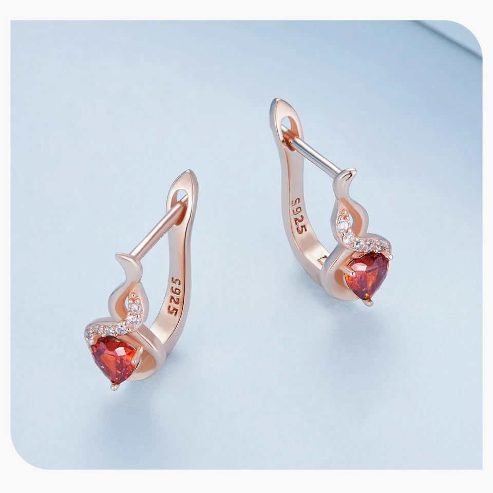 “925 Silver Rose Gold Red Heart Ear Clips”