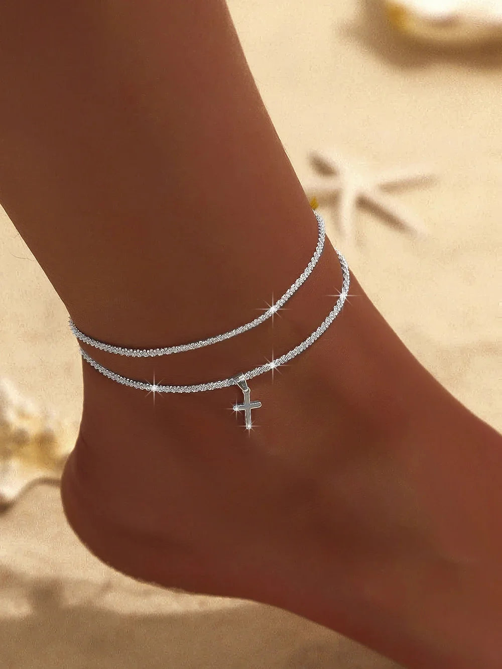 1/2PCS Simple Silver Anklet, Elegant Beach Jewelry