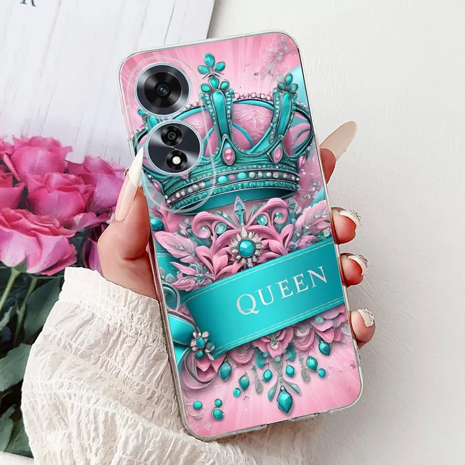 Elegant Floral Cat TPU Cover – OPPO A60