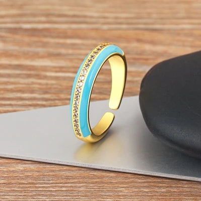 "Gold Plated Zircon C-Shape Ring – Adjustable Women’s Jewelry