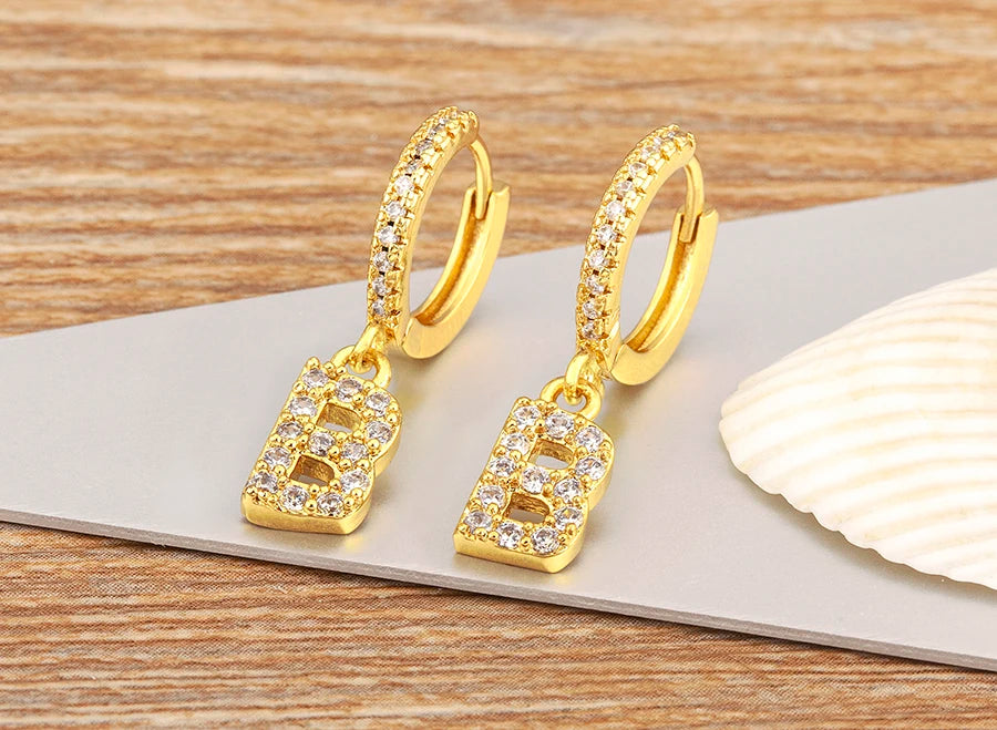 "Gold Zircon Alphabet Hoop Earrings A–Z – Fashion Jewelry Gift
