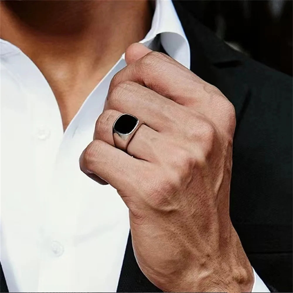 Black Glaze Square Ring for Men