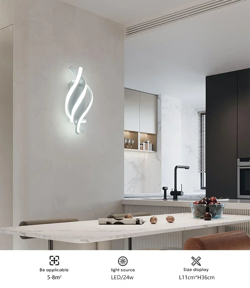 Curved Spiral LED Wall Lamp for Bedroom & Living Room