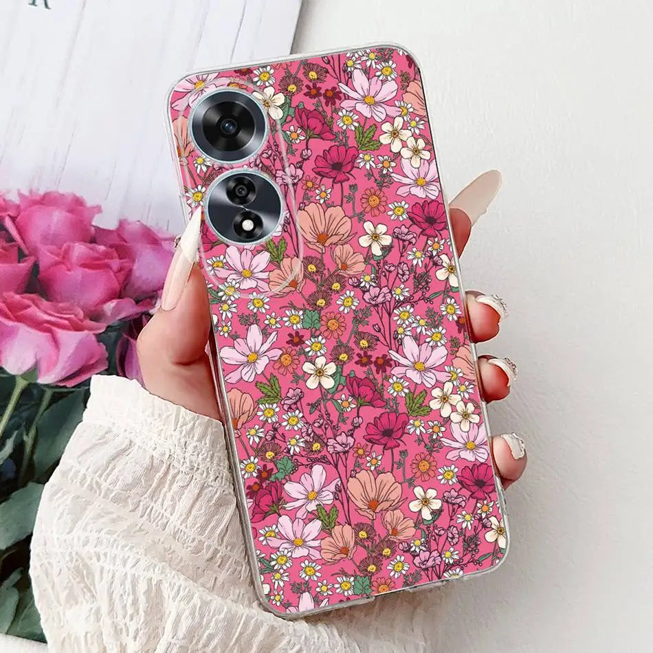 Elegant Floral Cat TPU Cover – OPPO A60
