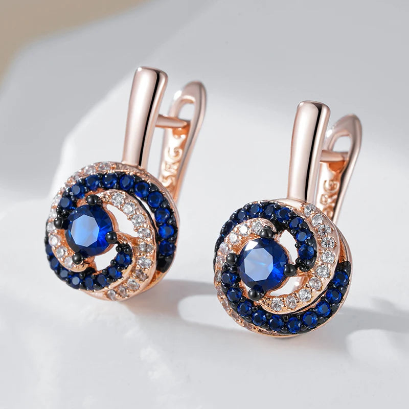 “Blue Zircon Rose Gold Drop Earrings”