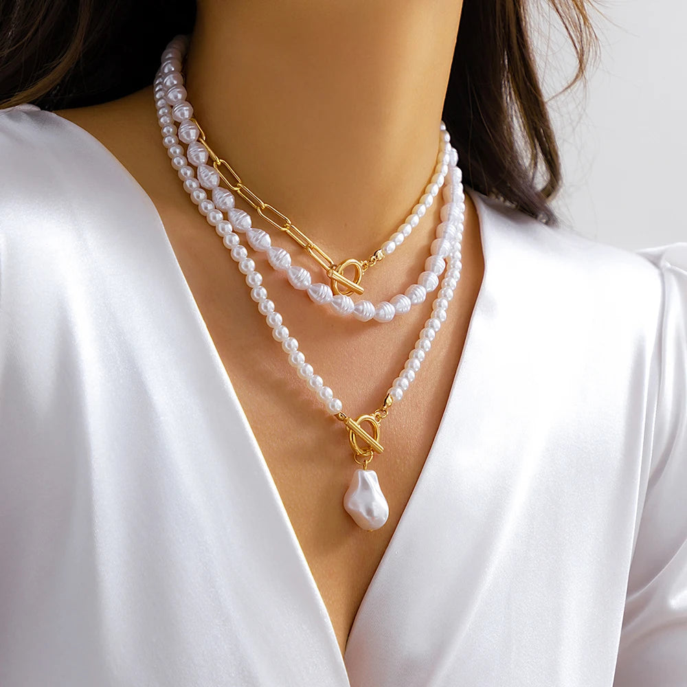 Elegant Pearl Multi-layer Gold Choker Necklace