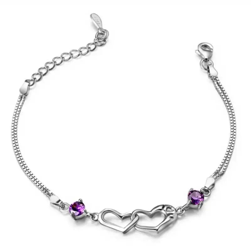 “925 Silver Purple & White Zirconia Bracelet 17+4CM”